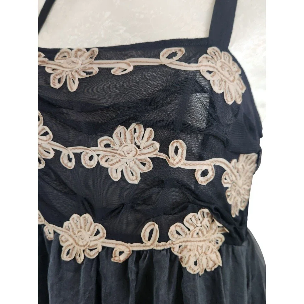 Anthropologie Zehavale Black Lace Tulle Silk Sheer Mini Dress Size 10 - Picture 3 of 12
